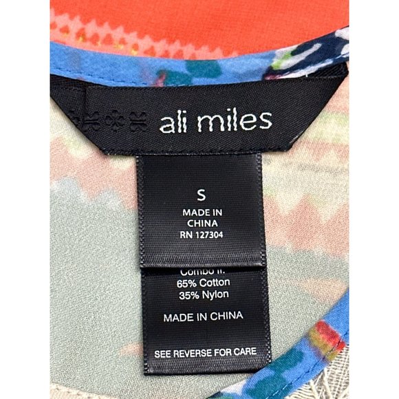 Ali Miles Sheer Colorful Hi Low Tunic Tank Top Lace Neck Line Cotton Nylon Sz S - Picture 6 of 10